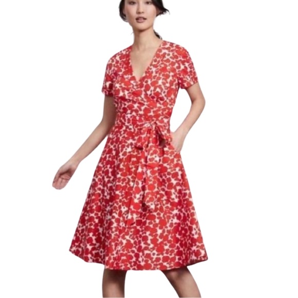 Boden Red & White Floral Lara Wrap Dress - Picture 2 of 7